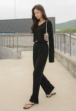 將圖片載入圖庫檢視器 CONCHWEAR 甜美短版鈕扣罩衫寬褲套裝 2色