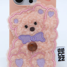 將圖片載入圖庫檢視器 SECOND UNIQUE NAME 蜜桃粉小熊絨毛手機