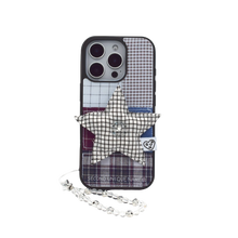 將圖片載入圖庫檢視器 SECOND UNIQUE NAME 格紋拼接白色星星手機殼