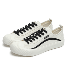將圖片載入圖庫檢視器 BAKE-SOLE Omelet 線條白底黑色帆布鞋