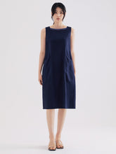 將圖片載入圖庫檢視器 DOLSILNAI 平口無袖深藍色連身洋裝