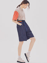 將圖片載入圖庫檢視器 CCOMAQUE 側腰彩色裝飾深藍色五分褲