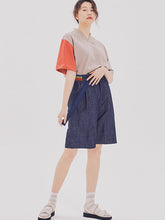 將圖片載入圖庫檢視器 CCOMAQUE 側腰彩色裝飾深藍色五分褲