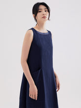 將圖片載入圖庫檢視器 DOLSILNAI 平口無袖深藍色連身洋裝
