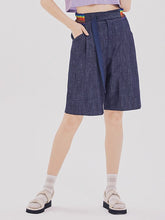 將圖片載入圖庫檢視器 CCOMAQUE 側腰彩色裝飾深藍色五分褲