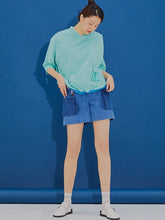 將圖片載入圖庫檢視器 CCOMAQUE 腰帶裝飾雙口袋藍色短褲