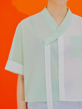 將圖片載入圖庫檢視器 CCOMAQUE V領拼接韓服白色襯衫