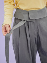 將圖片載入圖庫檢視器 CCOMAQUE 韓式長帶休閒打摺灰色寬褲