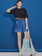 將圖片載入圖庫檢視器 CCOMAQUE 腰帶裝飾雙口袋藍色短褲