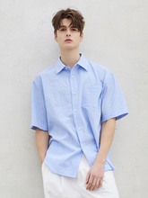 將圖片載入圖庫檢視器 CITYBREEZE 淺藍短袖OVERSIZE條紋襯衫
