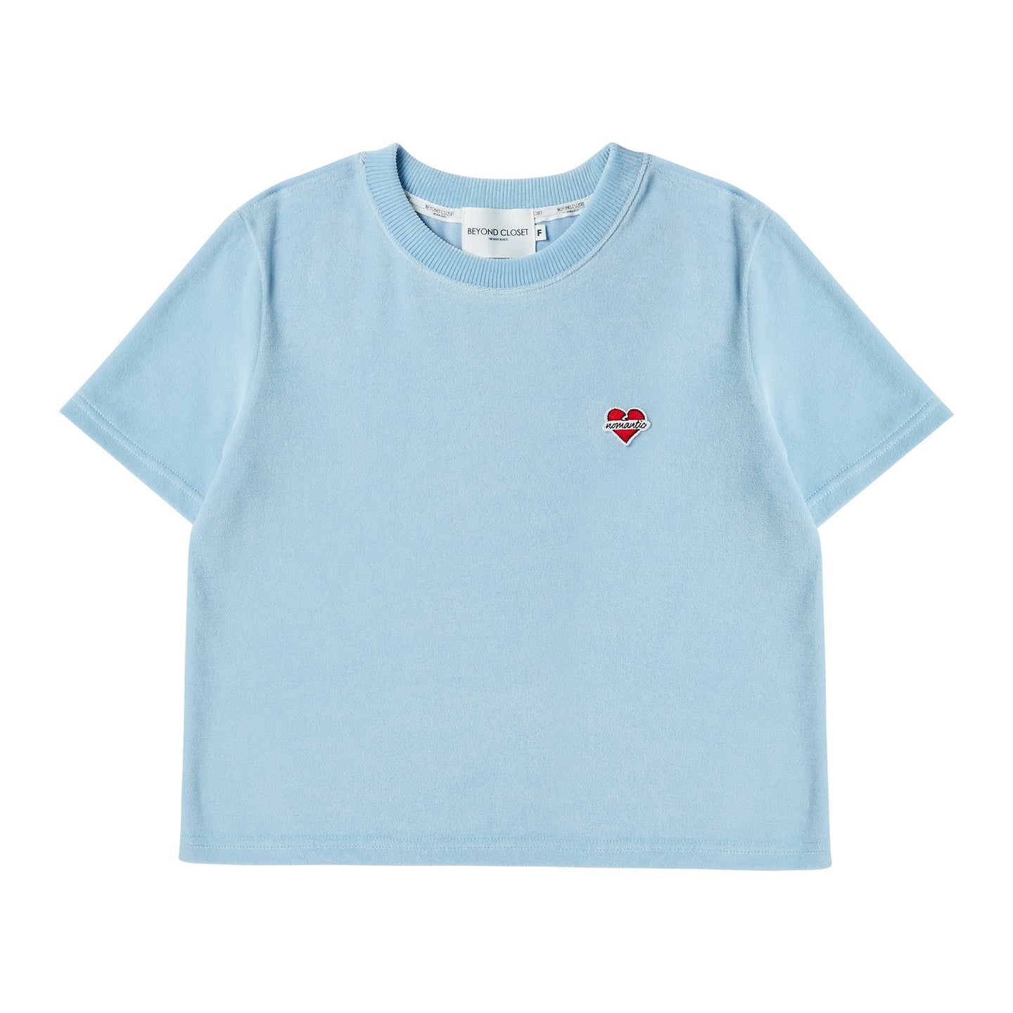 BEYOND CLOSET 浪漫愛心天空藍絲絨短版T恤