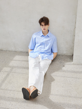 將圖片載入圖庫檢視器 CITYBREEZE 淺藍短袖OVERSIZE條紋襯衫
