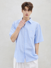 將圖片載入圖庫檢視器 CITYBREEZE 淺藍短袖OVERSIZE條紋襯衫