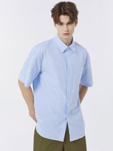 將圖片載入圖庫檢視器 CITYBREEZE 淺藍短袖OVERSIZE條紋襯衫
