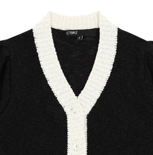 將圖片載入圖庫檢視器 CITYBREEZE 泡泡袖黑色開襟針織衫