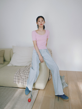 將圖片載入圖庫檢視器 CITYBREEZE 淺藍色拼接單寧牛仔寬褲 ((G)IDLE曹薇娟同款)