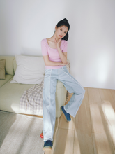 將圖片載入圖庫檢視器 CITYBREEZE 淺藍色拼接單寧牛仔寬褲 ((G)IDLE曹薇娟同款)