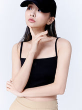 將圖片載入圖庫檢視器 CITYBREEZE Logo刺繡黑色短版細肩帶上衣
