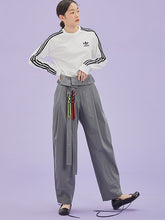 將圖片載入圖庫檢視器 CCOMAQUE 韓式長帶休閒打摺灰色寬褲