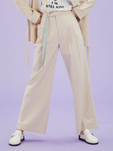 將圖片載入圖庫檢視器 CCOMAQUE 韓式長帶裝飾休閒米色寬褲
