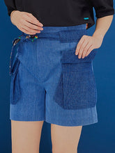 將圖片載入圖庫檢視器 CCOMAQUE 腰帶裝飾雙口袋藍色短褲
