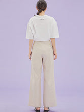 將圖片載入圖庫檢視器 CCOMAQUE 韓式長帶裝飾休閒米色寬褲