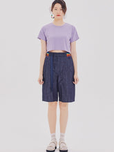 將圖片載入圖庫檢視器 CCOMAQUE 側腰彩色裝飾深藍色五分褲