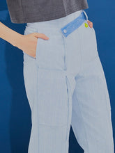 將圖片載入圖庫檢視器 CCOMAQUE 腰部綴飾縮口藍色七分褲