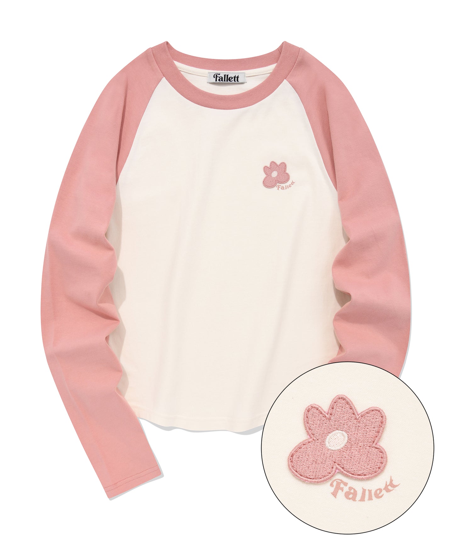 FALLETT Flower Logo 粉色牛角袖T 恤