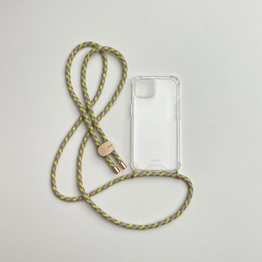 ARNO 可拆式 編繩背帶透明手機殼_螢光灰綠