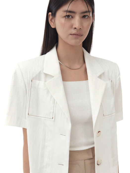 EMKM 縫線口袋白色短袖夾克