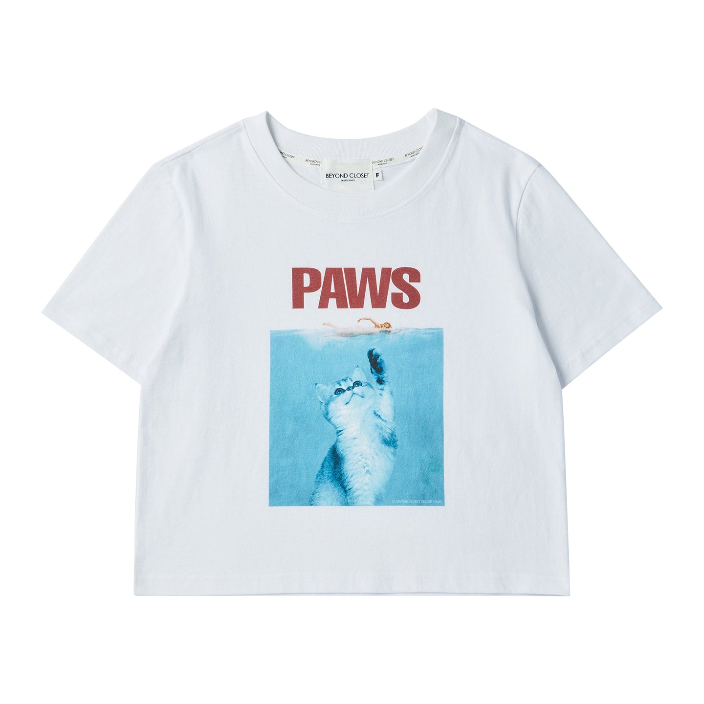 BEYOND CLOSET Paws 伸出貓爪白色短版T恤