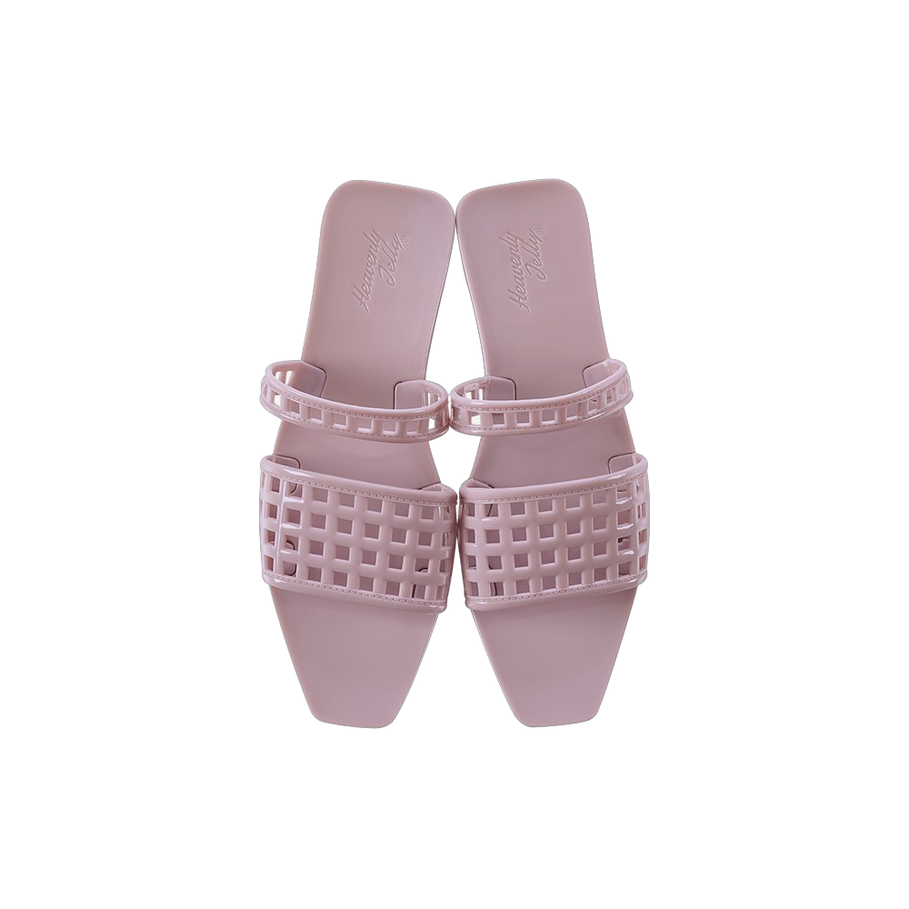 HEAVENLY JELLY Mule Skin 粉色四角形果凍鞋
